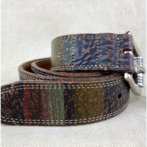 Martin Dingman Western Bridle Leather Color Washed Belt Size 32 - Picture 2 of 6